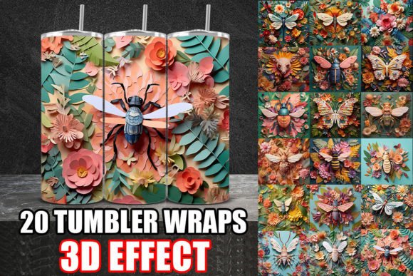 3D Bees Butterflies Tumbler Wrap: Nature-Inspired Design