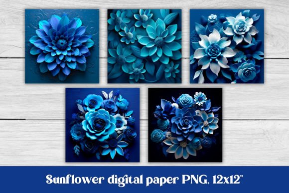 3D Blue Flower Digital Paper for Creative Projects