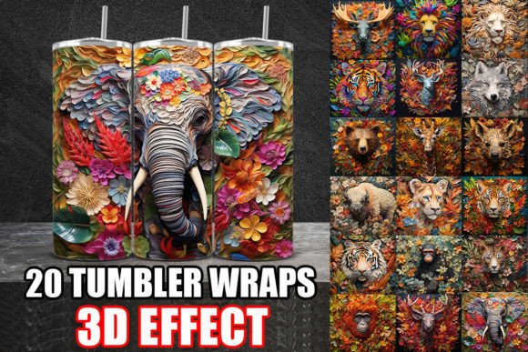 3D Colorful Wild Animals Tumbler Wrap