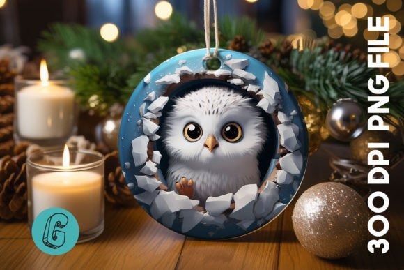 3D Cute Owl Break Through Ornament (08)