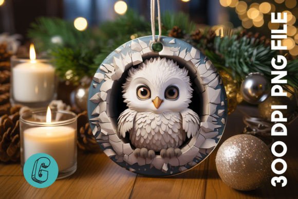 3D Cute Owl Break Through Ornament (09): Creative Digital Asset