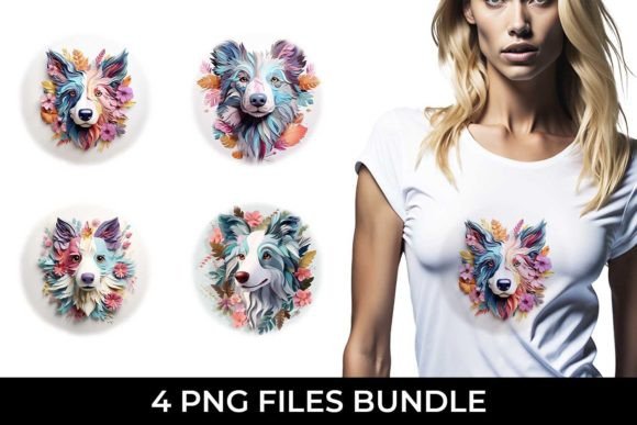3D Floral Fantasy Border Collie PNG: Your New Design Essential