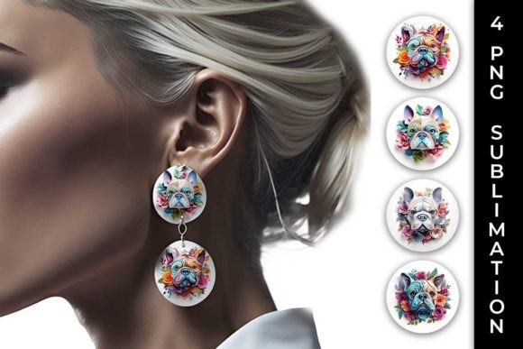 3D Floral Fantasy Bulldog Earrings PNG: A Burst of Whimsical Charm