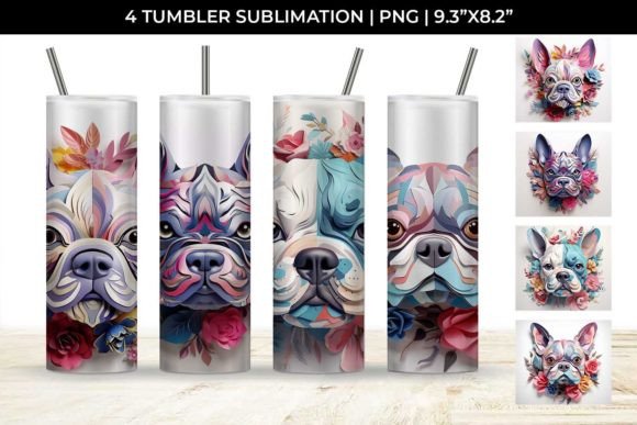 3D Floral Fantasy French Bulldog Tumbler Wrap