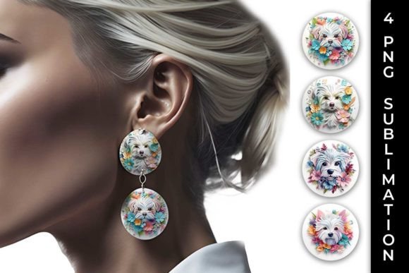 3D Floral Fantasy Maltese Earrings PNG for Whimsical Style