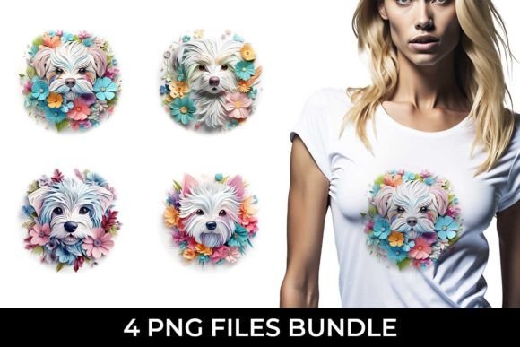3D Floral Fantasy Maltese Sublimation: A Pastel Dream