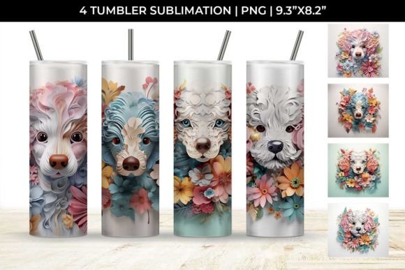 3D Floral Fantasy Poodle Tumbler Wrap: A Sublimation Design