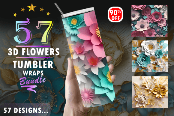 3D Flowers Tumbler Wrap Bundle: 57 JPG Designs