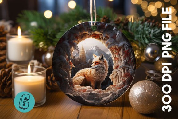 3D Fox Break Through Ornament (07) Digital Design Asset