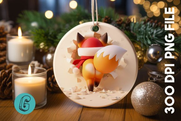 3D Fox Break Through Ornament Back: Creative Digital Assets