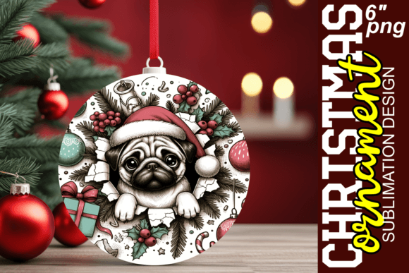 3D Hole in Wall Xmas Circle Ornaments: Festive Sublimation Design