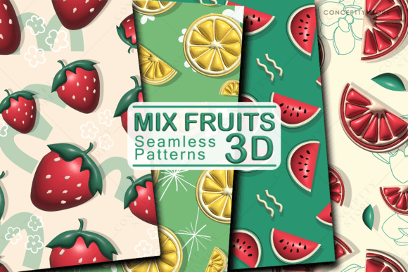 3D Mix Fruits Seamless Patterns for Vibrant Design Projects