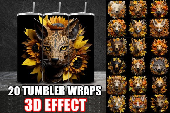 3D Papercut Yellow Animal Tumbler Wrap
