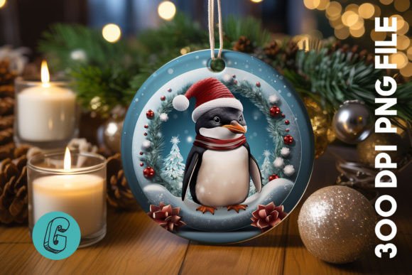 3D Penguin Break Through Ornament: Festive Digital Art
