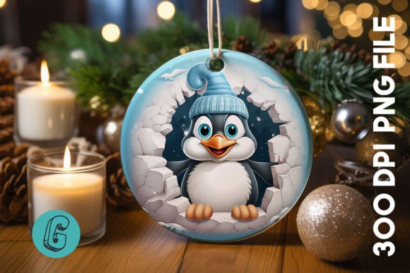3D Penguin Break Through Ornament: Festive Digital Design