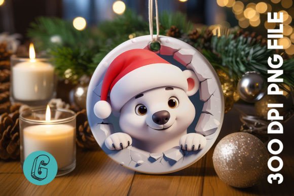 3D Polar Bear Break Through Ornament B2