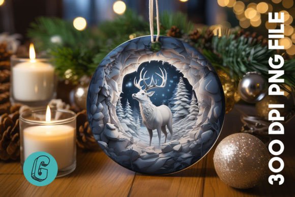 3D Reindeer Break Through Ornament: Festive Digital Art