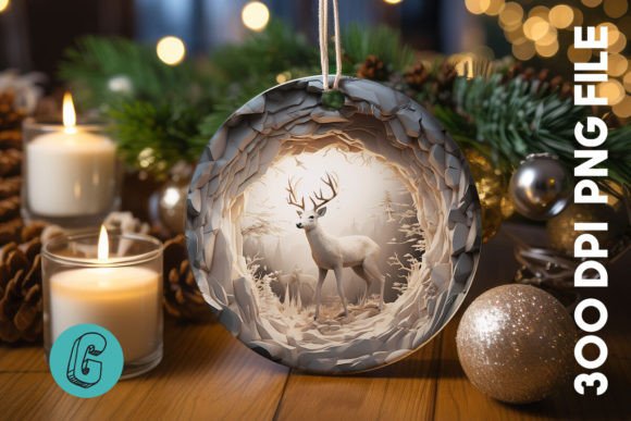 3D Reindeer Break Through Ornament: Festive Digital Art