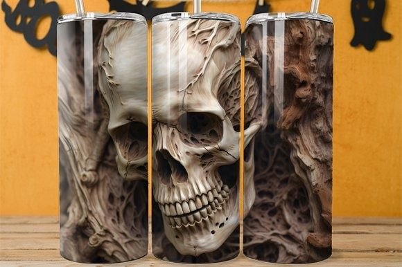 3D Skull Tumbler Wrap: Spooky-Cute Halloween Sublimation