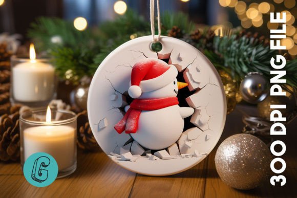 3D Snowman Break Wall Ornament PNG (41) for Creative Projects
