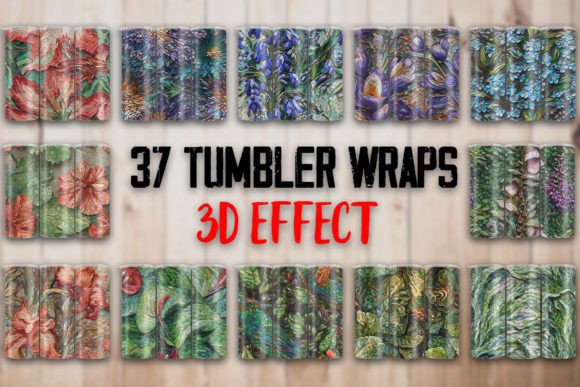 3D Vintage Mosaic Flowers Tumbler Wrap: A Creative Design Asset