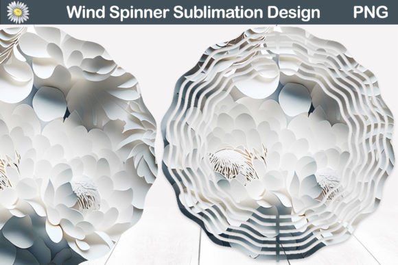 White Flowers 3D Wind Spinner Design for Sublimation